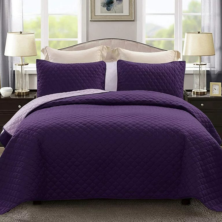 White Modern Style Queen Lightweight Microfiber Coverlet 3 Piece Set Home Quilt Set