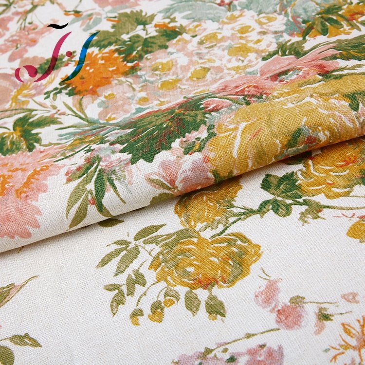 Breathable No MOQ 100% pure linen custom digital printed fabric for clothing