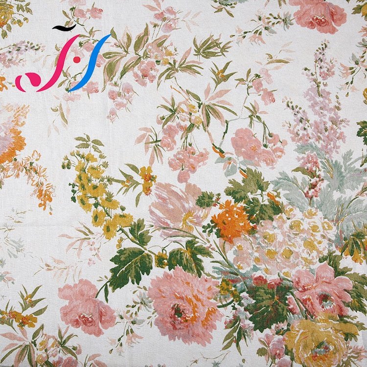 Breathable No MOQ 100% pure linen custom digital printed fabric for clothing