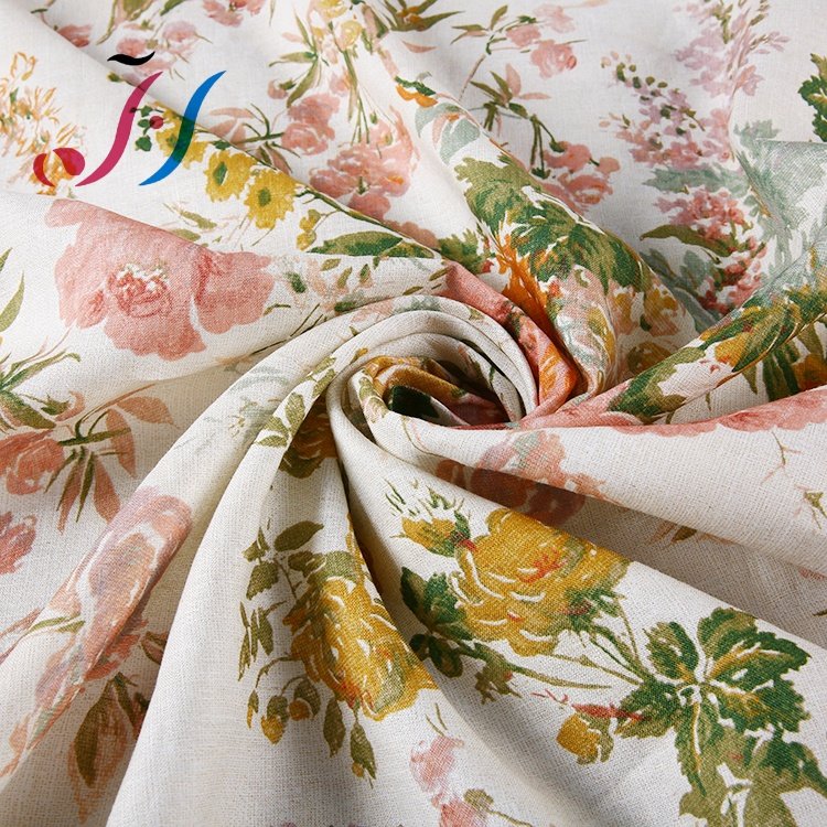 Breathable No MOQ 100% pure linen custom digital printed fabric for clothing