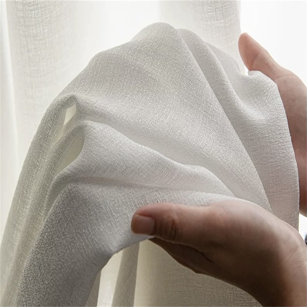 320 cm 100% Polyester linen chiffon Fabric,White sheer Curtain Fabric, Fireproof Voile Curtain Fabric