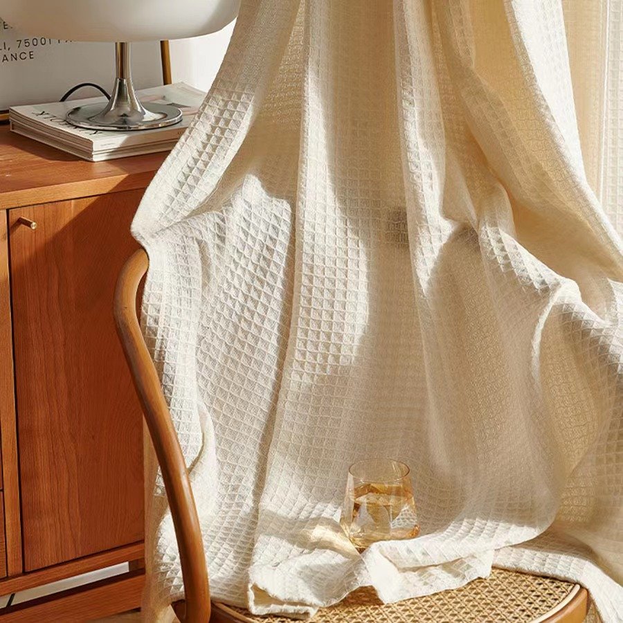 China Factory Supply Linen Sheer Curtain Fabric Polyester Linen Textured Voile Curtain Fabric