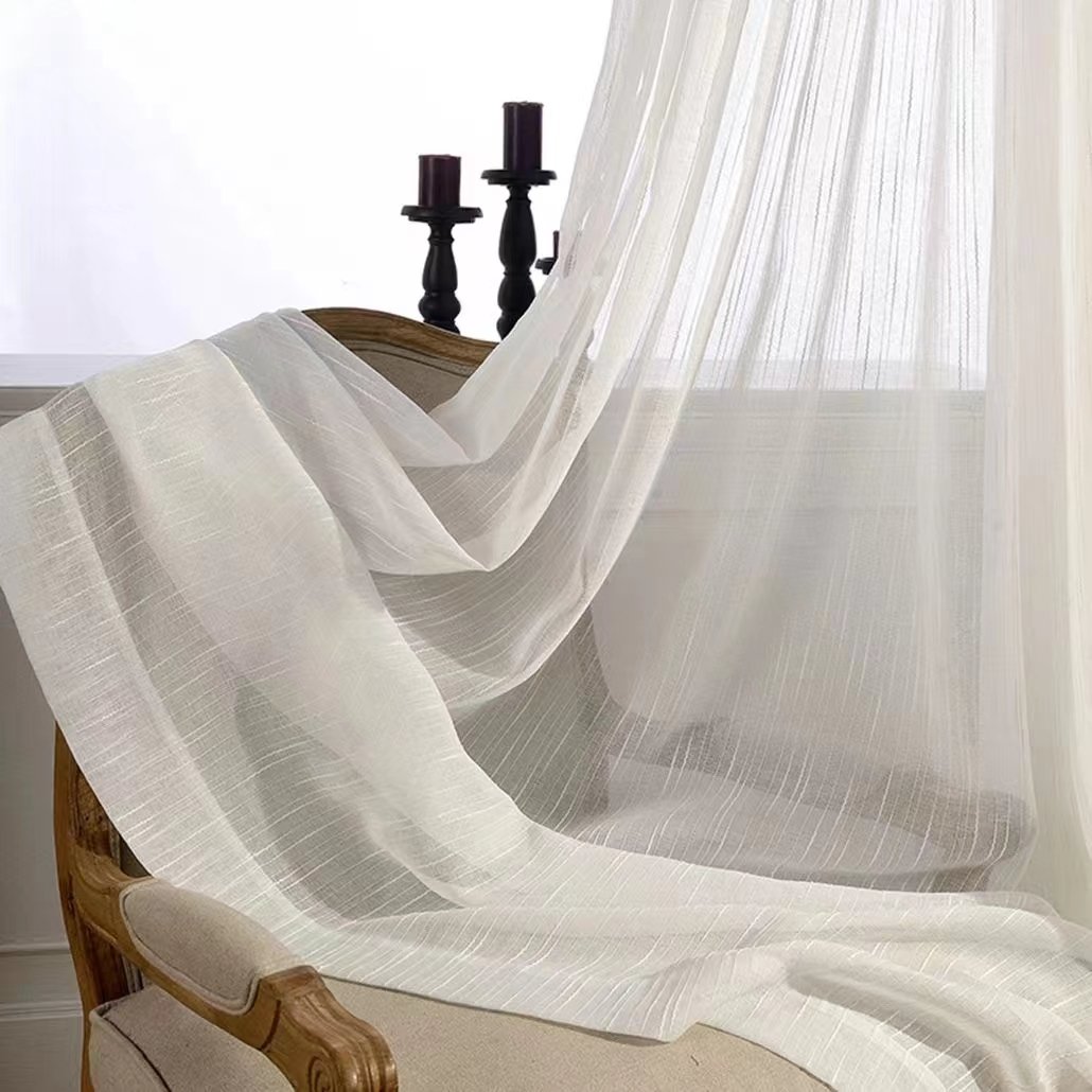 Hot Sale Solid Plain Sheer Curtain Fabric Polyester Sheer Voile Crepe Stripe Gauze Tulle Curtain Fabric Hometextile