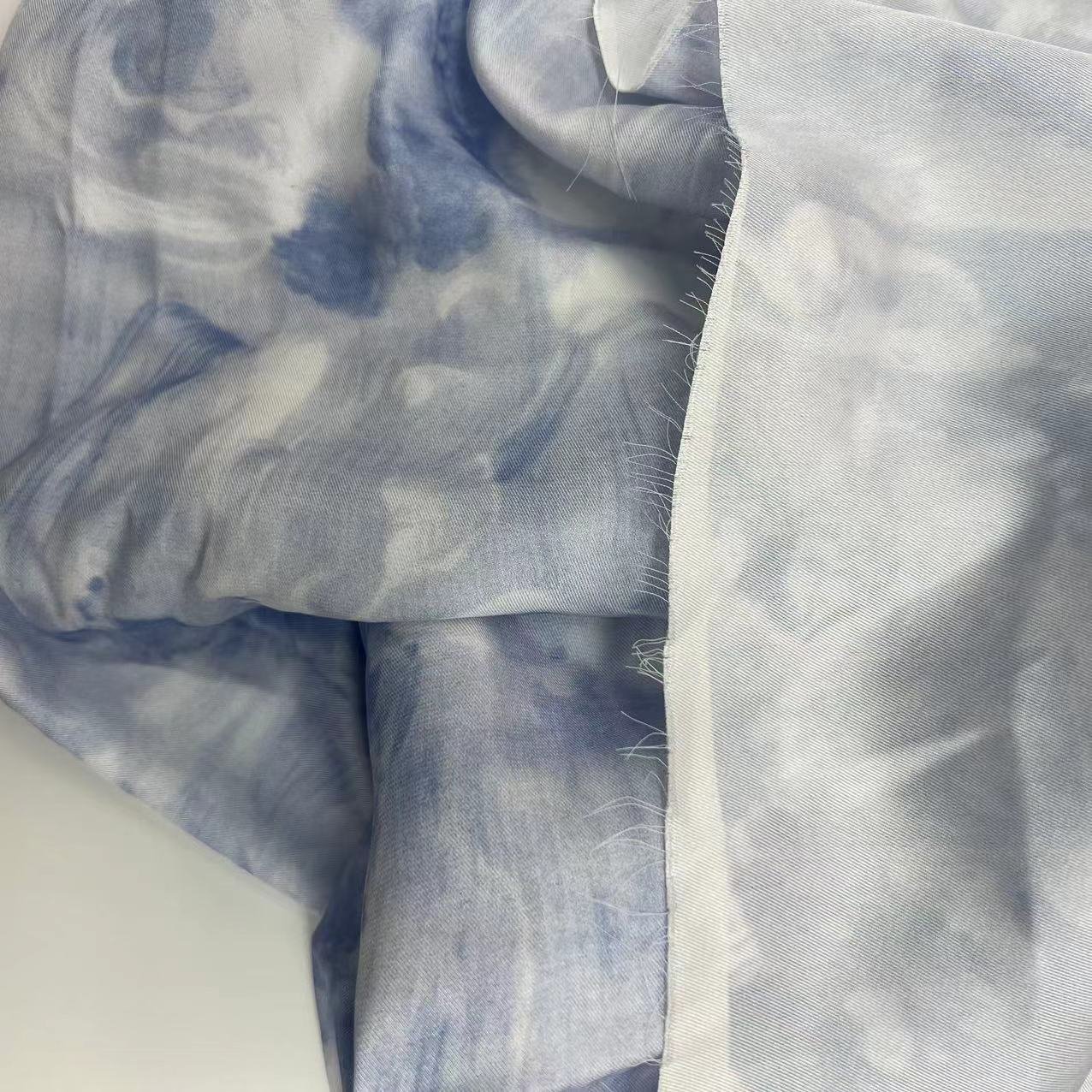 Best selling Custom digital print fabric blue Abstract style silk-like twill woven 100% polyester fabric For Dress tshirts