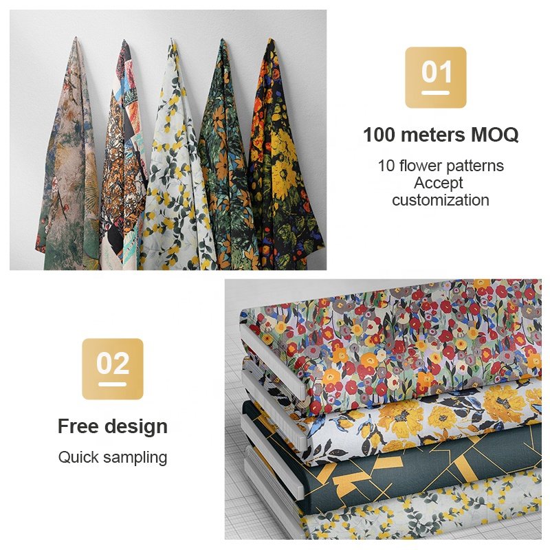 Rayon viscose fiber printed fabric in stock suitable for women's dress fabrics
