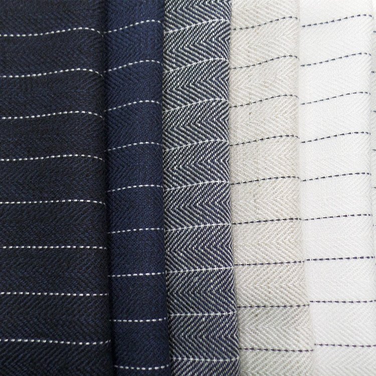 Cotton and linen twill yarn-dyed linen striped striped fabric Fishbone grain blazer fabric