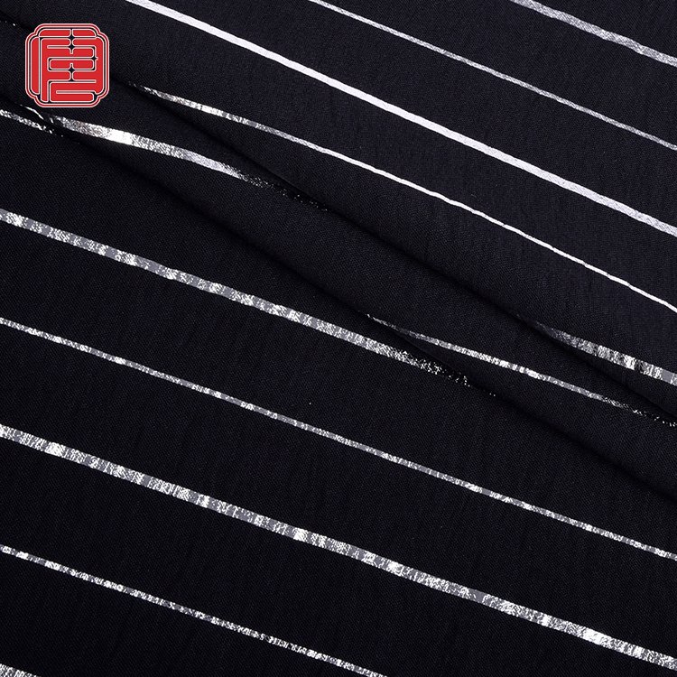 2023 New Production 100% Polyester CEY Crepe Light Weight Stripe Foil Design Fabric For Women Dress