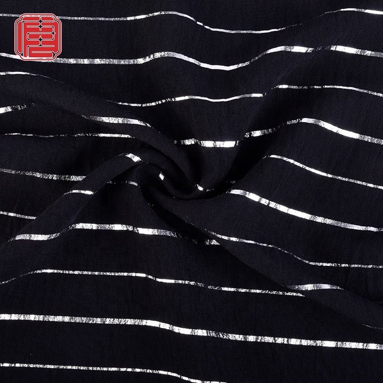 2023 New Production 100% Polyester CEY Crepe Light Weight Stripe Foil Design Fabric For Women Dress