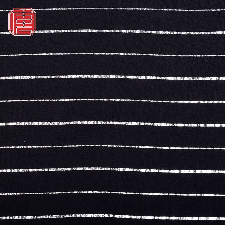 2023 New Production 100% Polyester CEY Crepe Light Weight Stripe Foil Design Fabric For Women Dress