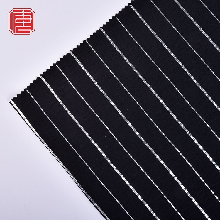 2023 New Production 100% Polyester CEY Crepe Light Weight Stripe Foil Design Fabric For Women Dress