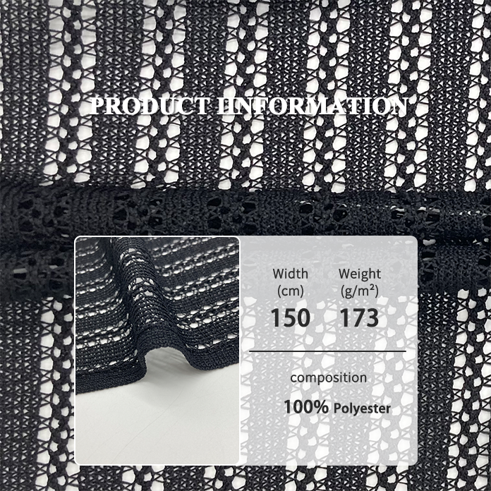 OEM men's knitted jacquard pattern black lace 100% polyester short sleeves crochet shirts fabric for clothing