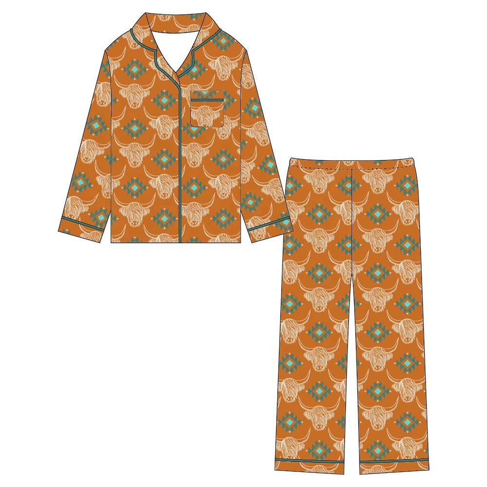 Wholesale Custom Baby Long Sleeve Print Pajamas Comfy Breathable Parent-child Bamboo Pajamas Infant Sleepwear Clothing