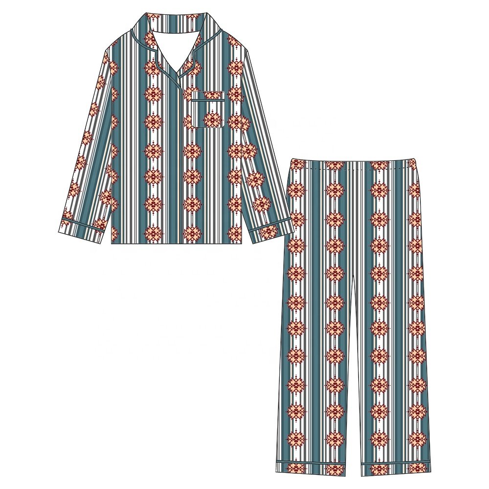Wholesale Custom Baby Long Sleeve Print Pajamas Comfy Breathable Parent-child Bamboo Pajamas Infant Sleepwear Clothing