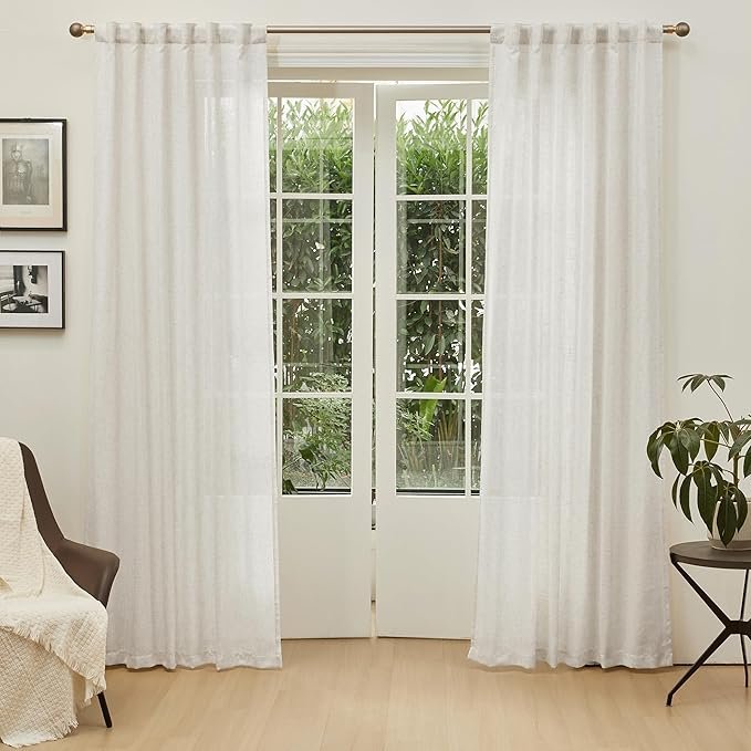 Linen Curtains for Living RoomSheer Curtains & Drapes 84 inches Length 2 Panels Set Farmhouse Country Style