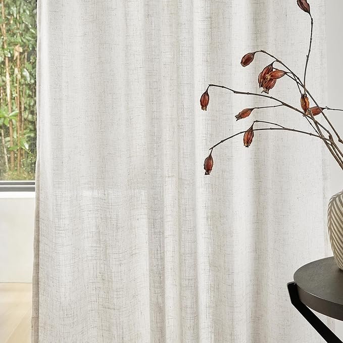 Linen Curtains for Living RoomSheer Curtains & Drapes 84 inches Length 2 Panels Set Farmhouse Country Style
