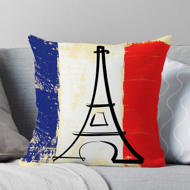 45*45cm Retro Home Decorative Paris Iron Tower Letter Super Soft Polyester Fabric Cushion Cover