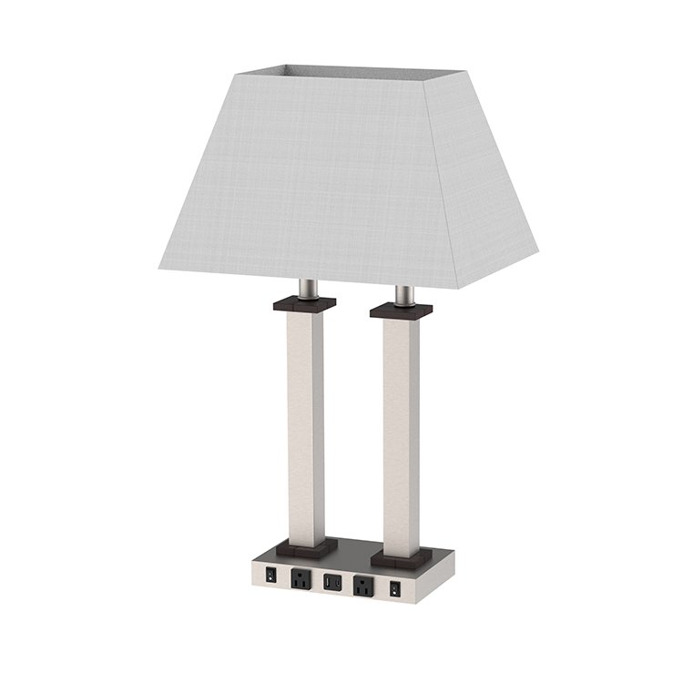 Hotel Modern Design Bedroom Guestroom Table Light Room Desk Fabric Shade Bedside Motel Room Table Lamp With Power Outlet and USB
