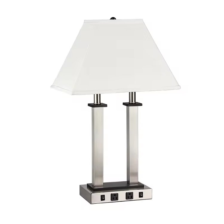 Hotel Modern Design Bedroom Guestroom Table Light Room Desk Fabric Shade Bedside Motel Room Table Lamp With Power Outlet and USB