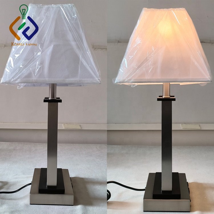 Hotel Modern Design Bedroom Guestroom Table Light Room Desk Fabric Shade Bedside Motel Room Table Lamp With Power Outlet and USB