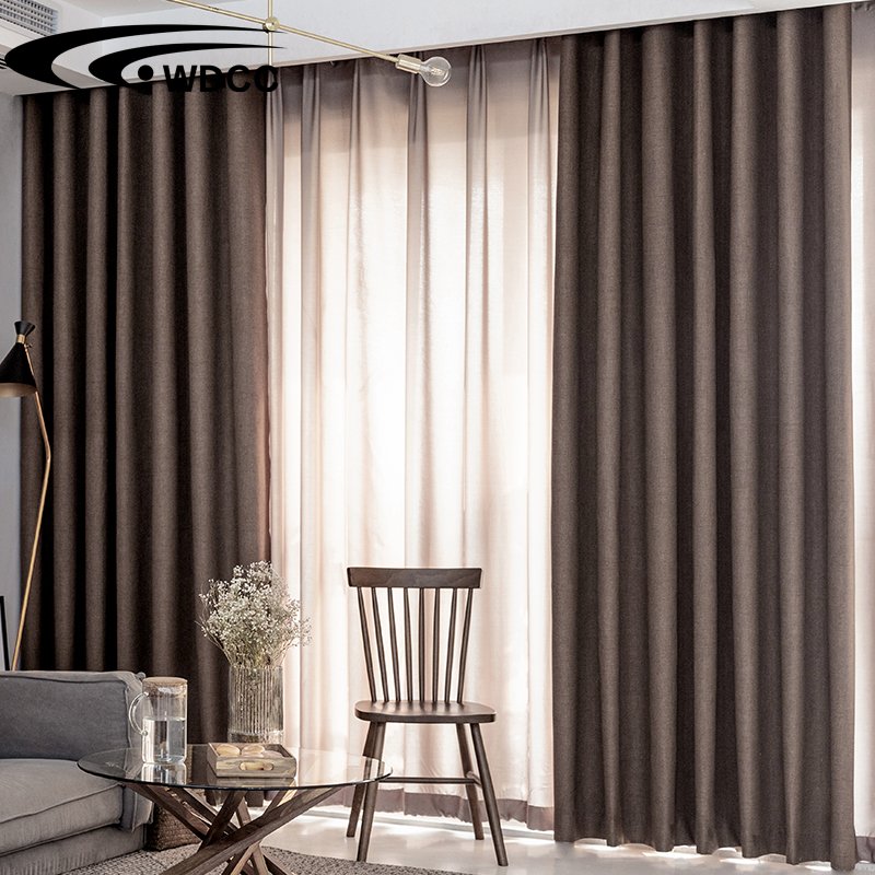 Hotel Blackout Curtain solid linen fabric light Shading living room blackout Curtains