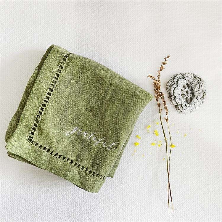 Custom French Flax Linen Stone Washed Cloth Napkins Logo Embroidery Napkin