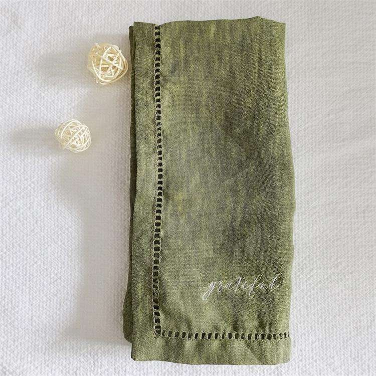Custom French Flax Linen Stone Washed Cloth Napkins Logo Embroidery Napkin