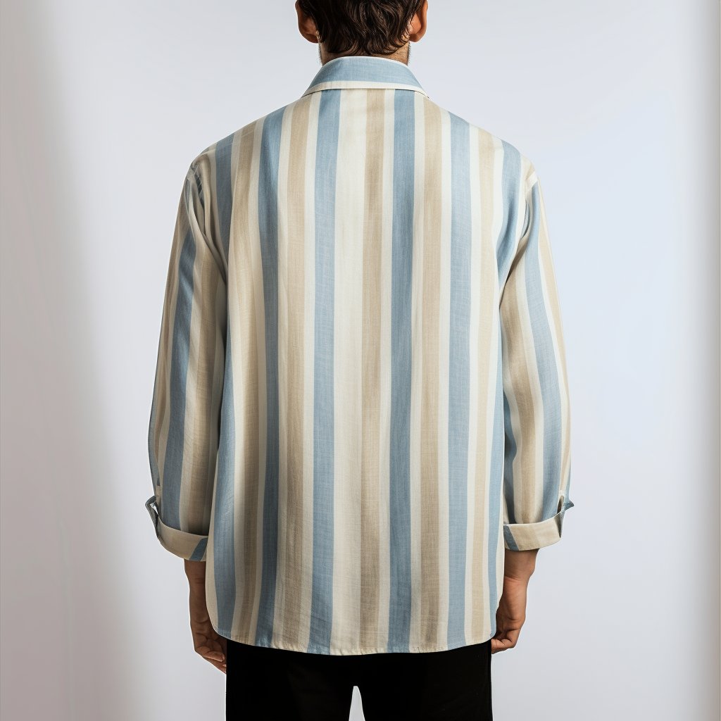 Wholesale Cotton Linen Shirts Dress Oversized Blouse Casual Style Men Long Sleeve Striped Button Down Shirts