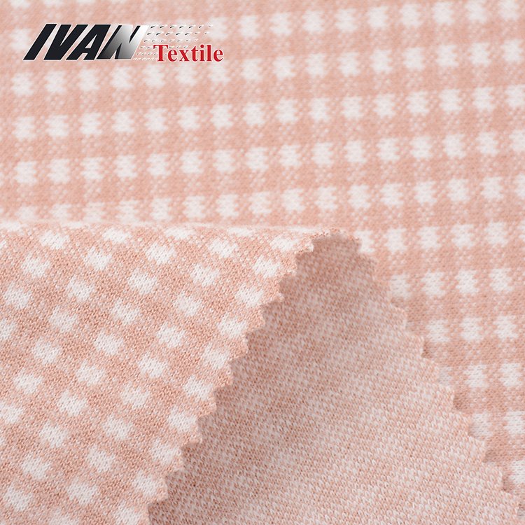 Custom made soft feel pink knitted plaid tear-resistant checks fleece jersey fabric polyester for garment