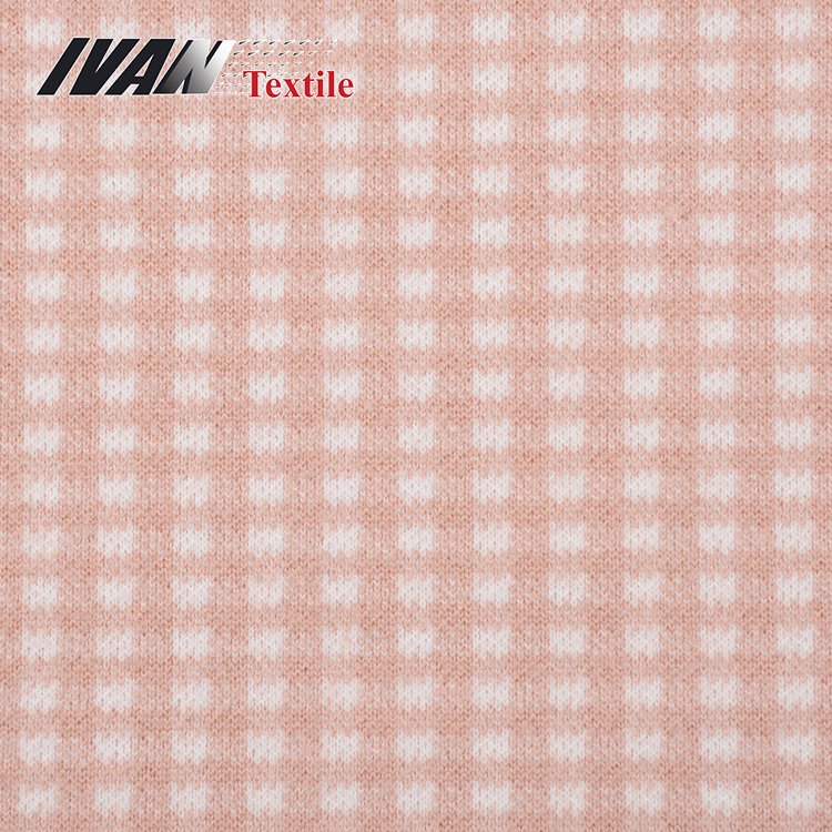Custom made soft feel pink knitted plaid tear-resistant checks fleece jersey fabric polyester for garment