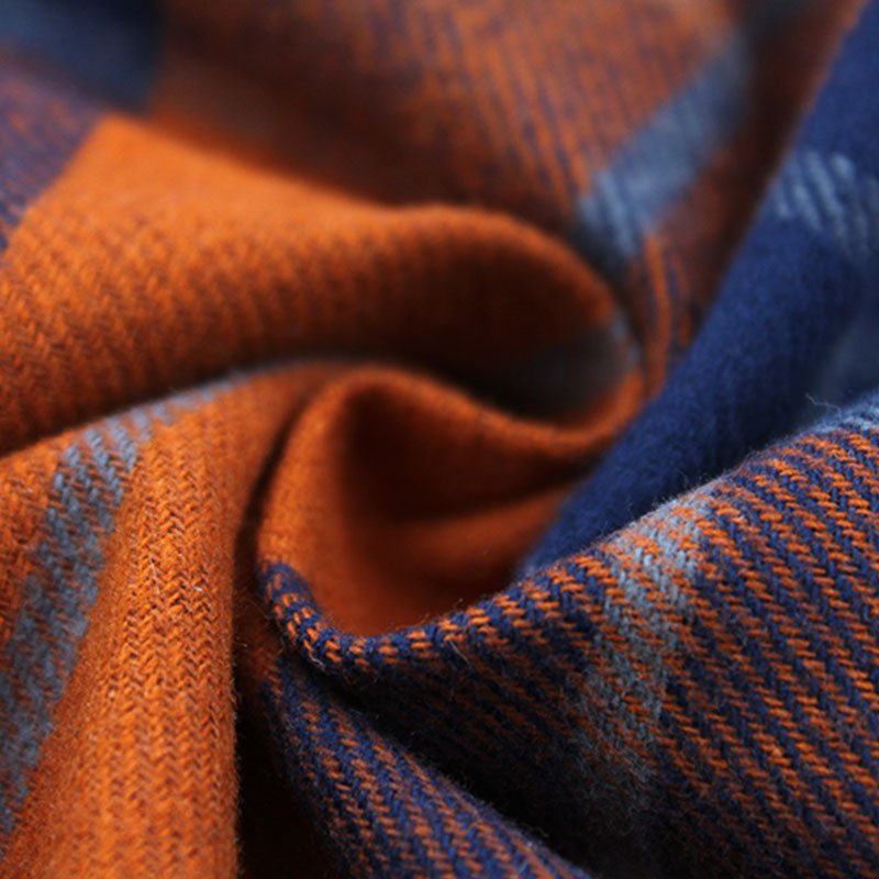 Hot Selling 100%cotton Breathable Orange and Dark Blue Flannel Yarn Dyed Check Fabric for Shirts