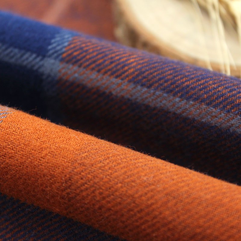 Hot Selling 100%cotton Breathable Orange and Dark Blue Flannel Yarn Dyed Check Fabric for Shirts