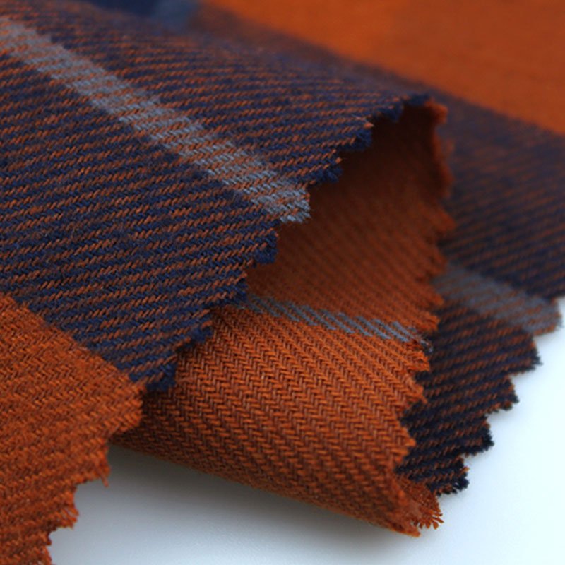 Hot Selling 100%cotton Breathable Orange and Dark Blue Flannel Yarn Dyed Check Fabric for Shirts