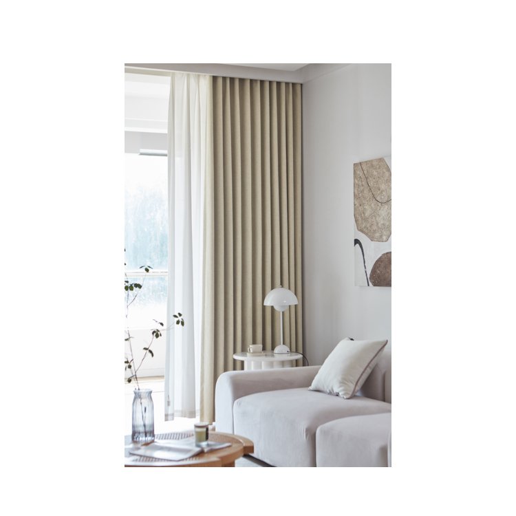 High Standard Bedroom Curtain Full Blackout 2024 New Living Room Beige Chenille With Linen Fabric Sunshade Blocker