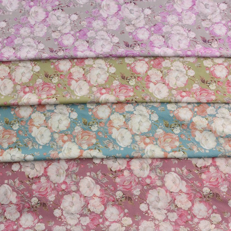 Digital Printed Custom Floral Designs Silky Satin Breathable Fabric for Women Clothes