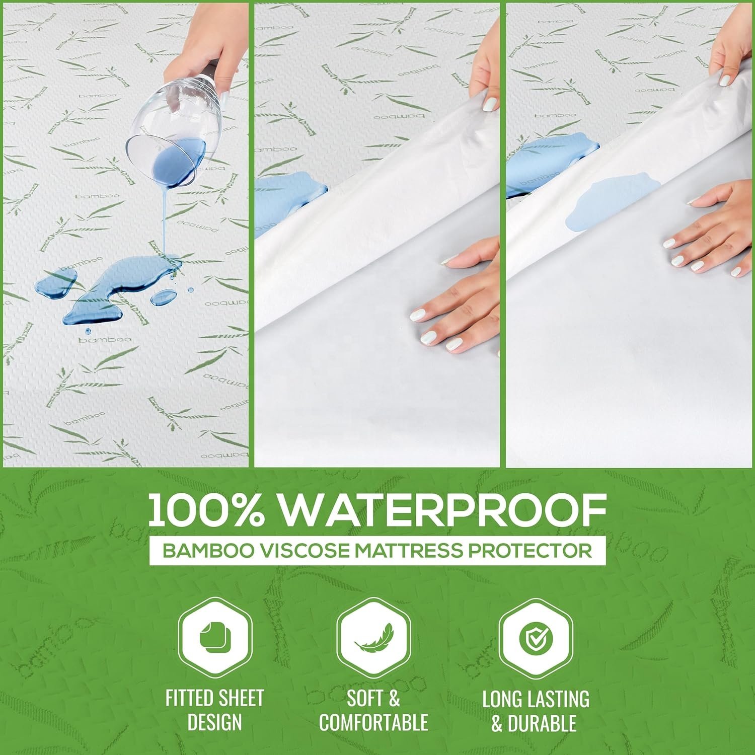 100% waterproof hypoallergenic premium bamboo ultra Soft home Breathable bed cover 3D Air Fabric Five sided mattress protector