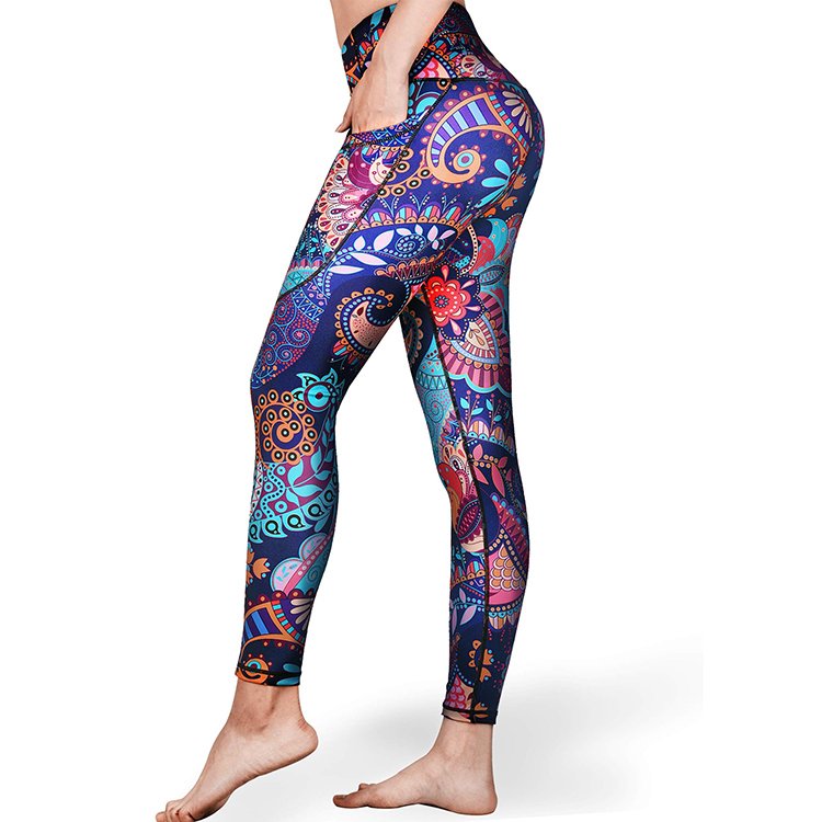 New Fashion Tie Dye Women's Leggings Slim Fitness High Waist Elastic Gym Sport Running Silk Spandex Knitted Fabric with Pockets