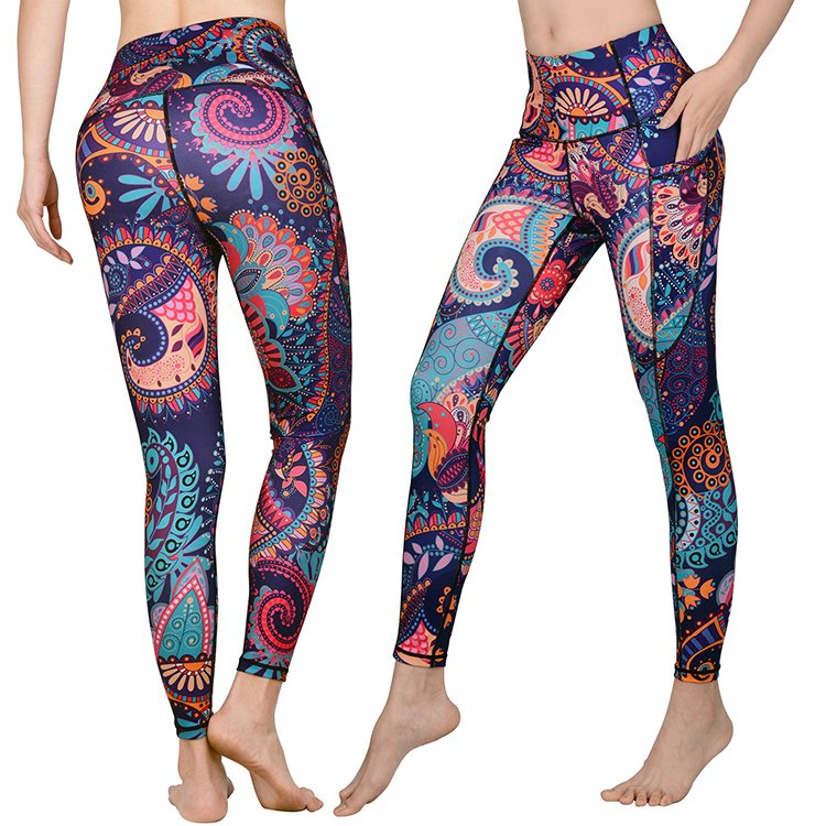 New Fashion Tie Dye Women's Leggings Slim Fitness High Waist Elastic Gym Sport Running Silk Spandex Knitted Fabric with Pockets