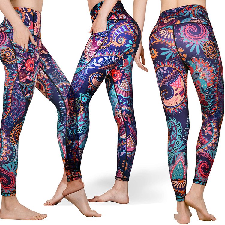 New Fashion Tie Dye Women's Leggings Slim Fitness High Waist Elastic Gym Sport Running Silk Spandex Knitted Fabric with Pockets