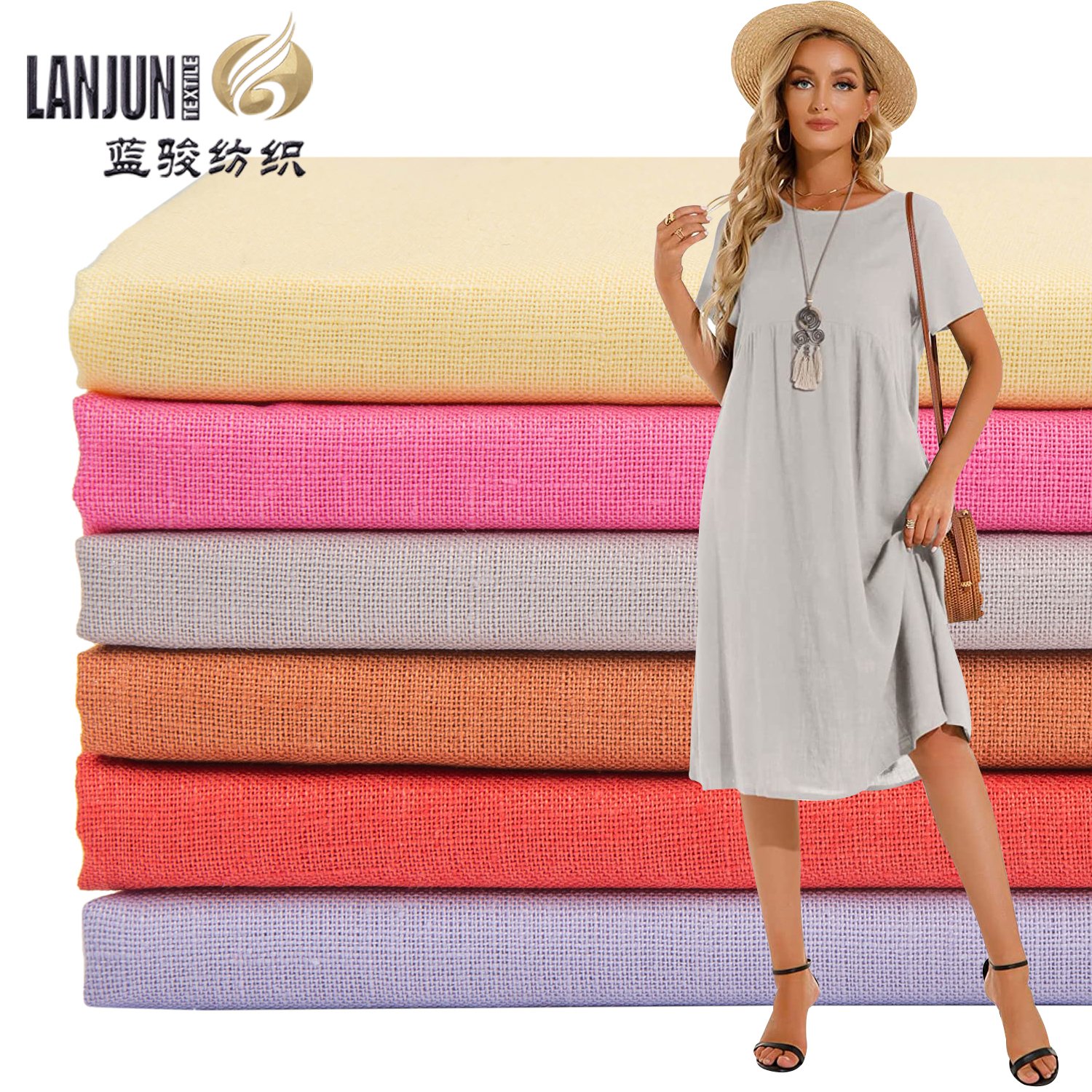 Comfortable linen/cotton fabric 55% linen 45% cotton fabric soft linen cotton fabric for dress