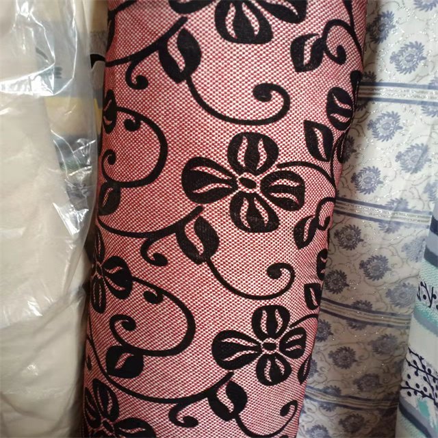 China factory supply flocking 100% polyester faux linen sofa fabric stock lot flocking linen fabric for upholstery