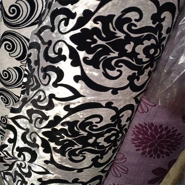 China factory supply flocking 100% polyester faux linen sofa fabric stock lot flocking linen fabric for upholstery