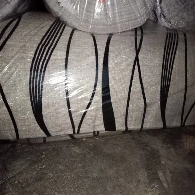 China factory supply flocking 100% polyester faux linen sofa fabric stock lot flocking linen fabric for upholstery