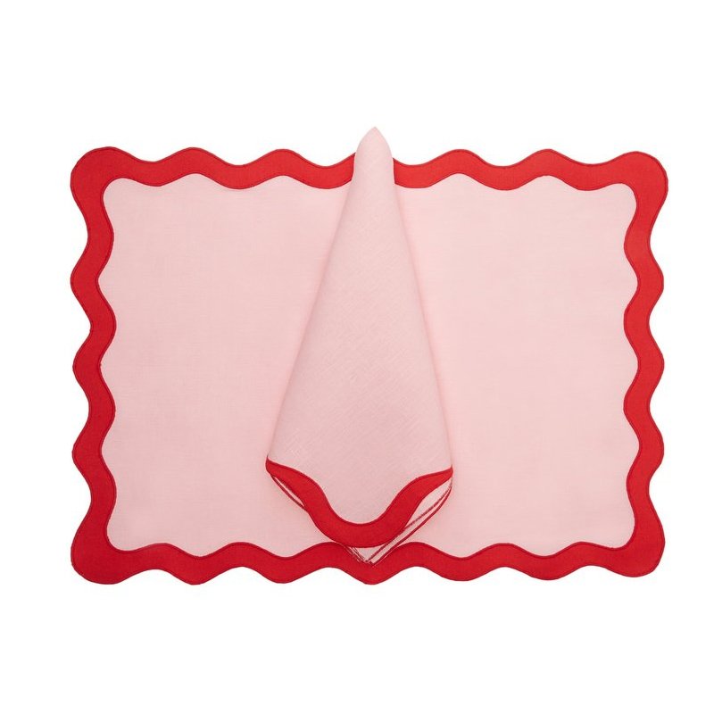 Table Linens Light Green Placemats Wavy Edge 100% Linen Napkins Cocktail Placemats Wave Scallop Cloth Handmade Rectangle 50pcs
