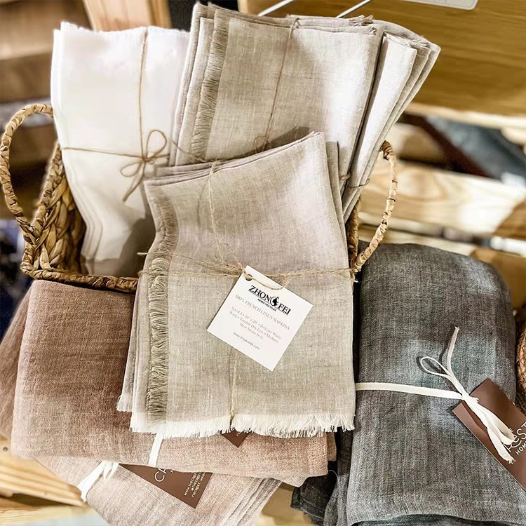 Table Linens Light Green Placemats Wavy Edge 100% Linen Napkins Cocktail Placemats Wave Scallop Cloth Handmade Rectangle 50pcs