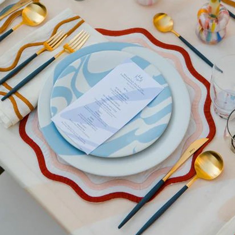 Table Linens Light Green Placemats Wavy Edge 100% Linen Napkins Cocktail Placemats Wave Scallop Cloth Handmade Rectangle 50pcs