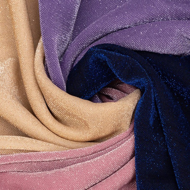 Factory price 100% polyester glitter metallic yarn knitted chiffon fabric for one piece dress