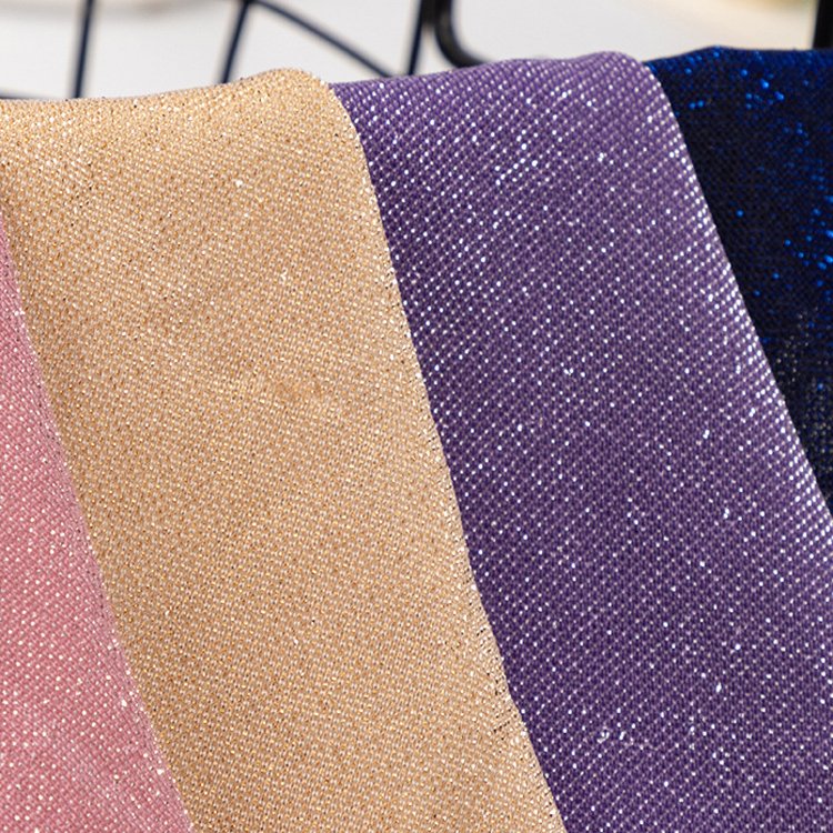 Factory price 100% polyester glitter metallic yarn knitted chiffon fabric for one piece dress
