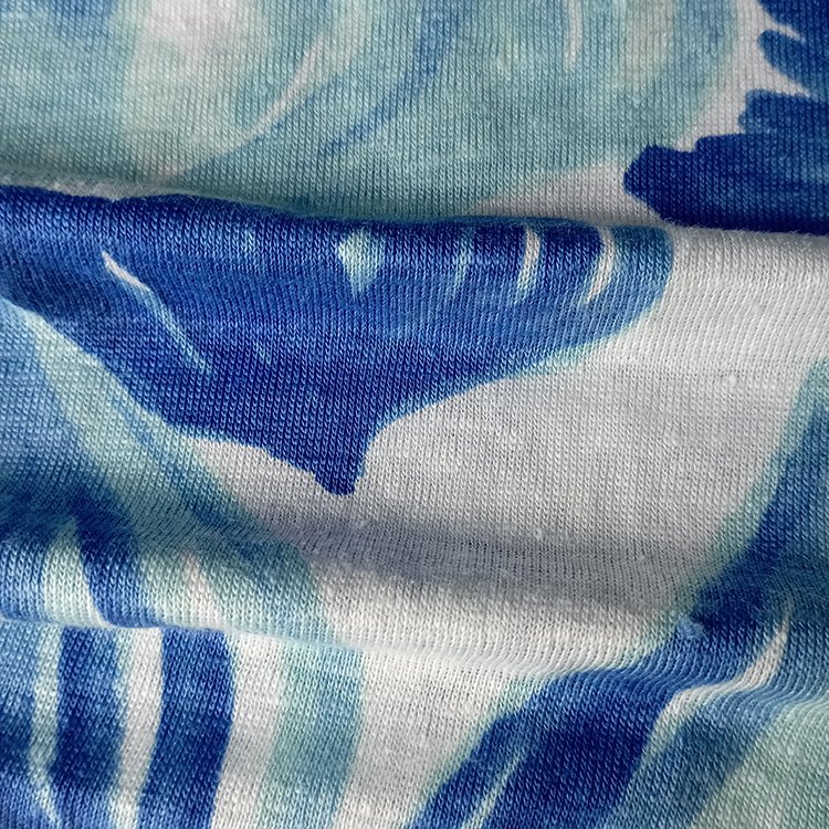 high quality wholesale natural flax fiber blend spandex knitted jersey printed linen fabric