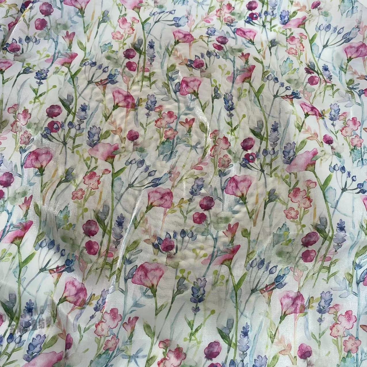 wholesale cheap price luxury 64gsm tulle shiny digital printing flowers liquid gaza organza fabric for kids dress