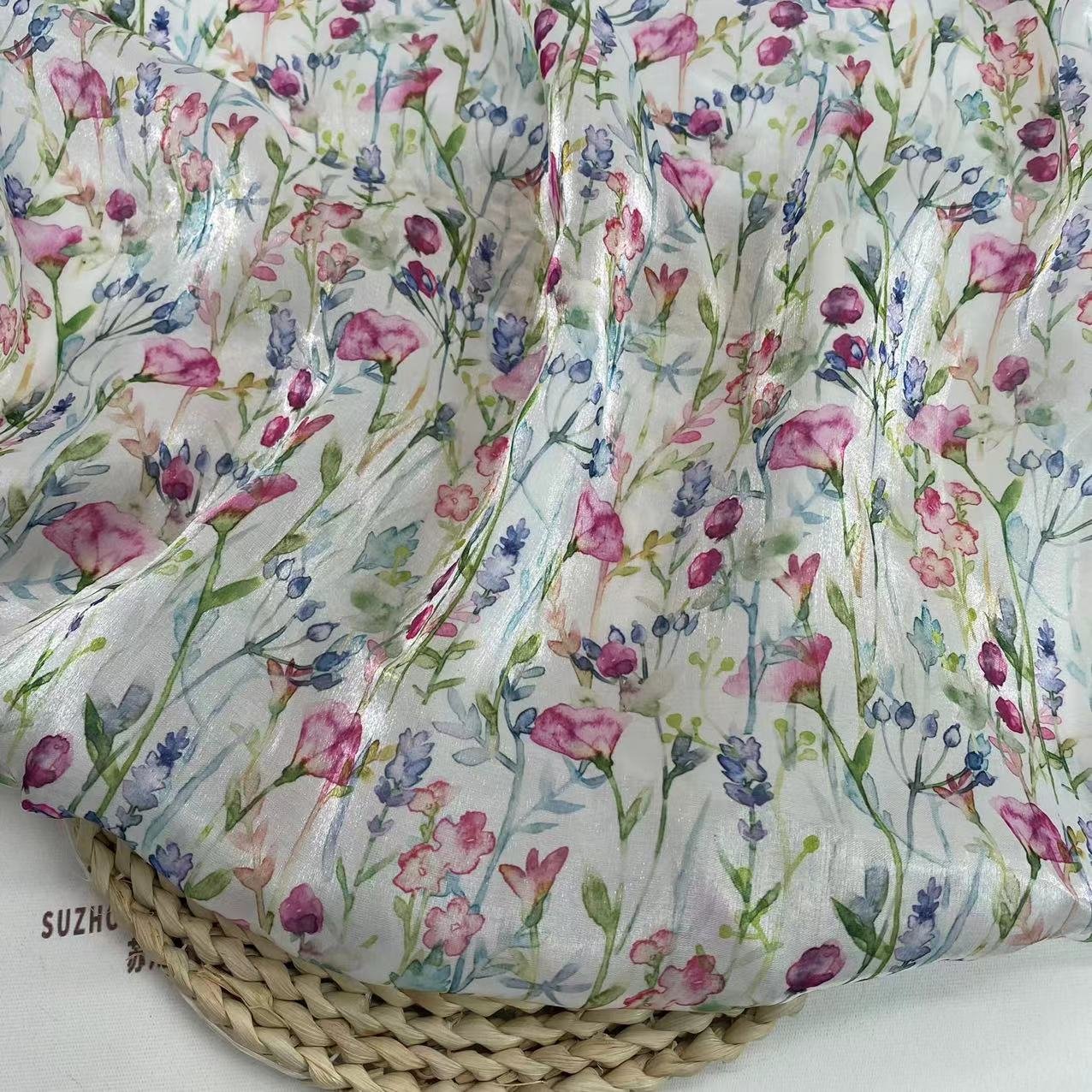 wholesale cheap price luxury 64gsm tulle shiny digital printing flowers liquid gaza organza fabric for kids dress